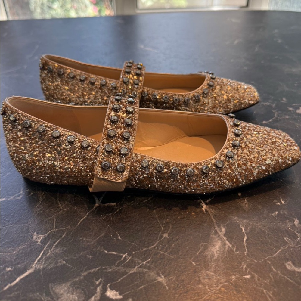 Jimmy Choo Glittery Gold Mary Janes
